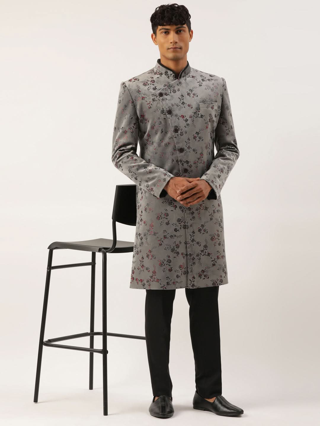 Grey Printed Angrakha Indowestern