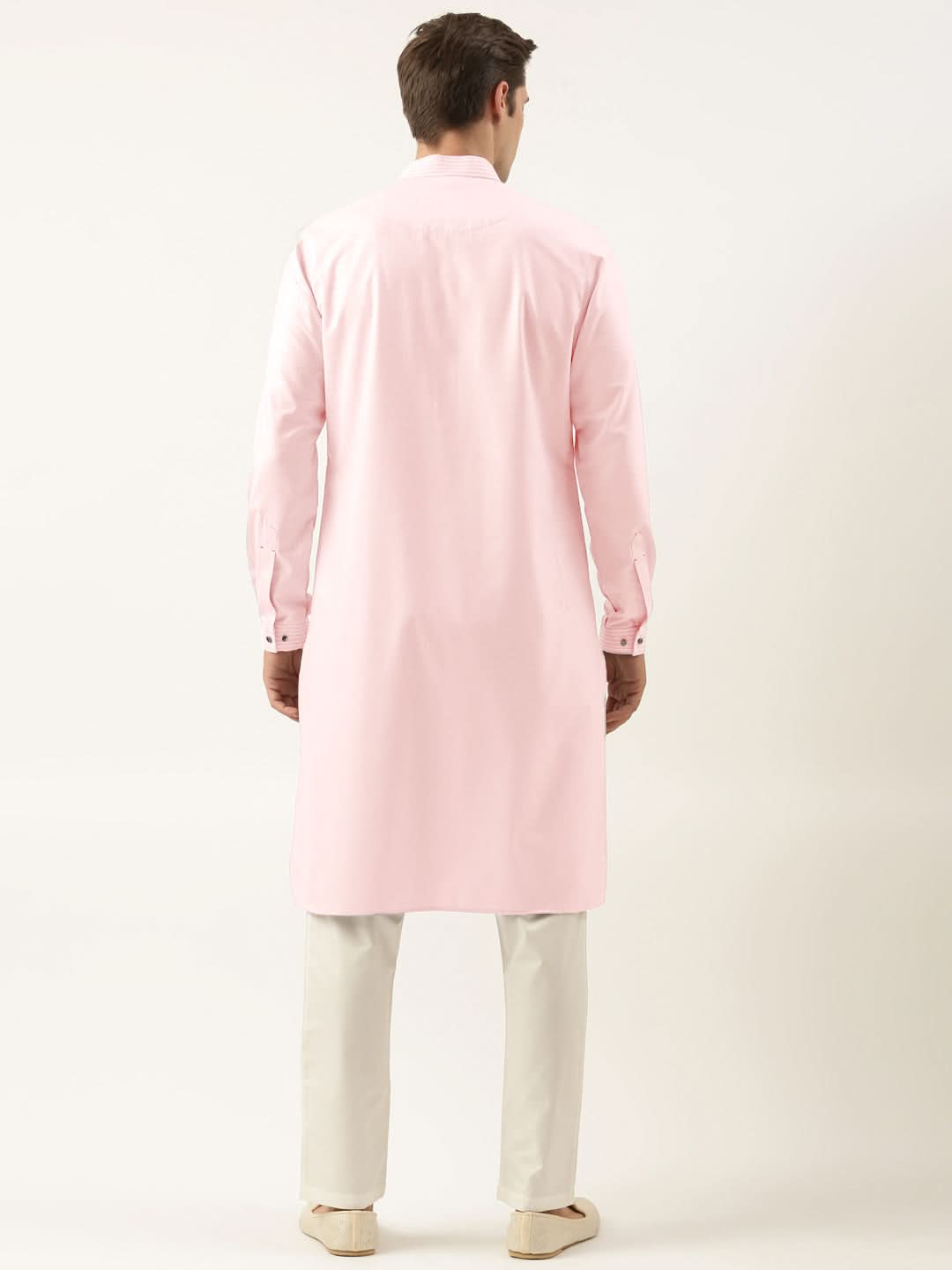 Baby Pink Pure Cotton Pathani Kurta Set with Patch pocket