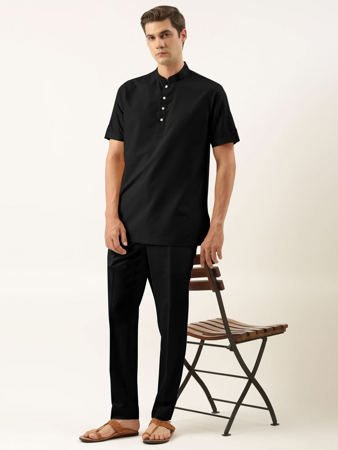 Black Cotton Short Kurta Set