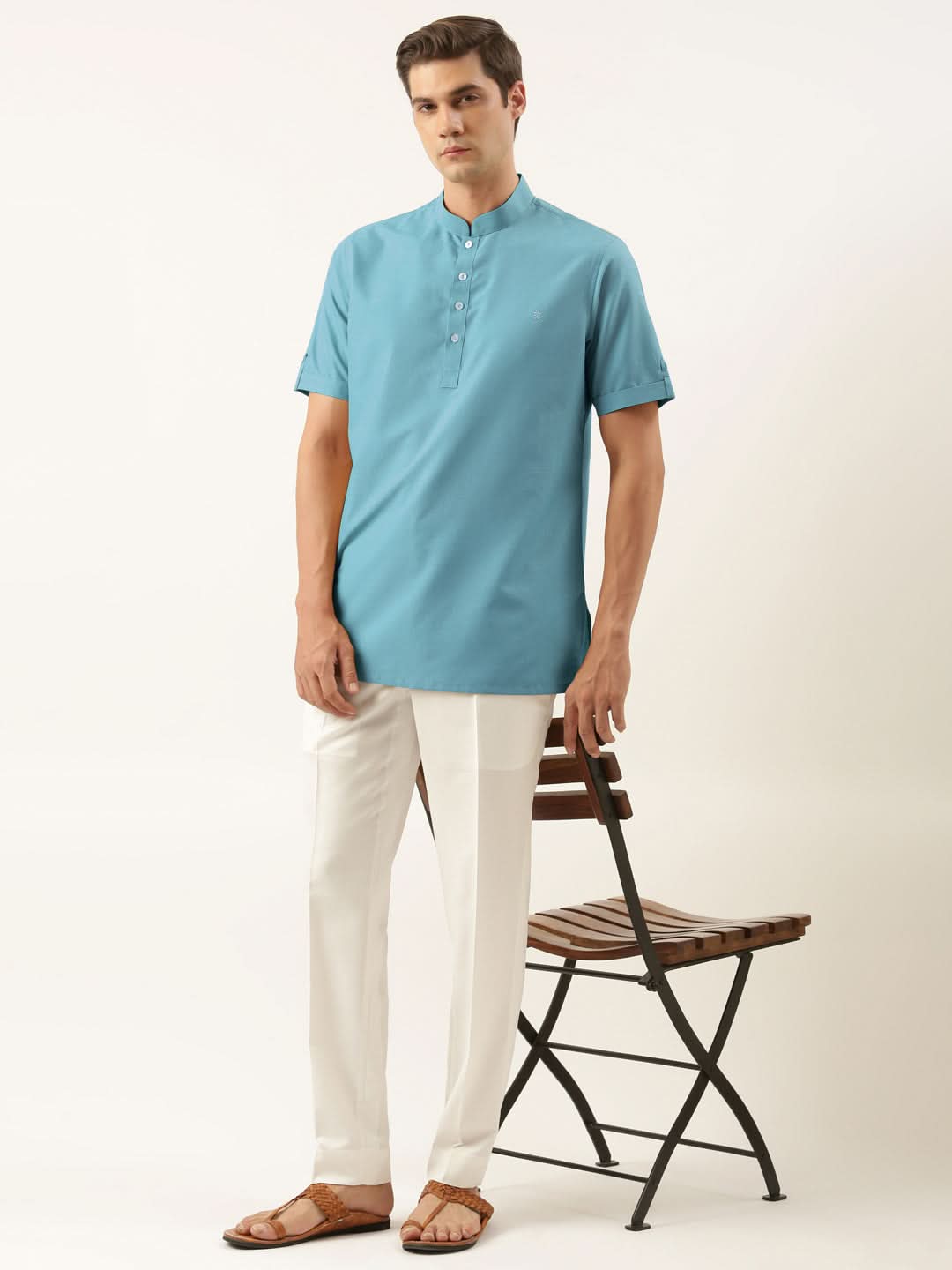 Teal Cotton Short Kurta Set