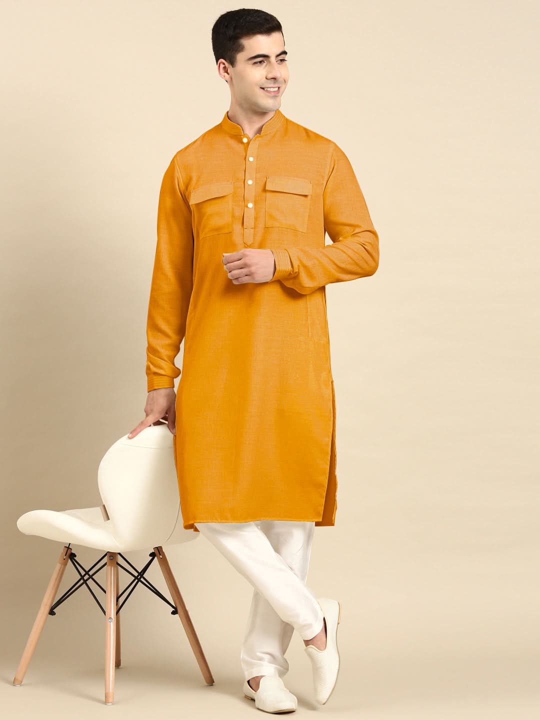 Mustard Pathani Kurta Set