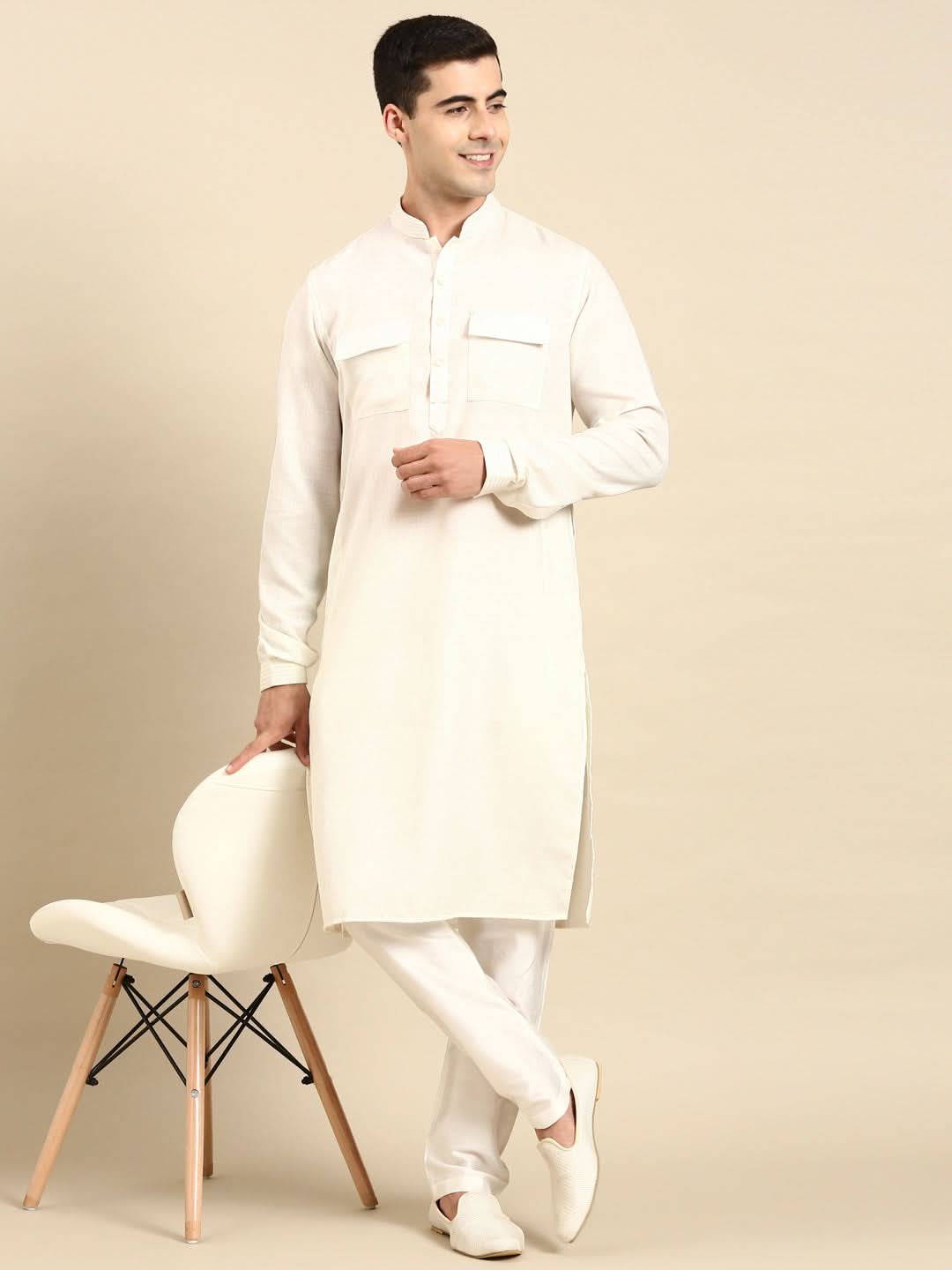 Cream Pathani Kurta Set