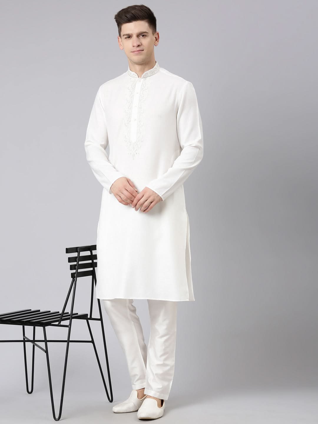 Cream Cotton Dori Embroidery Kurta