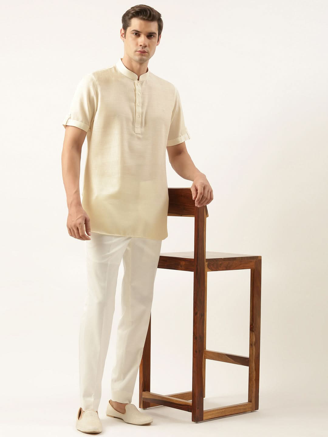 Cream Cotton Short Kurta Set
