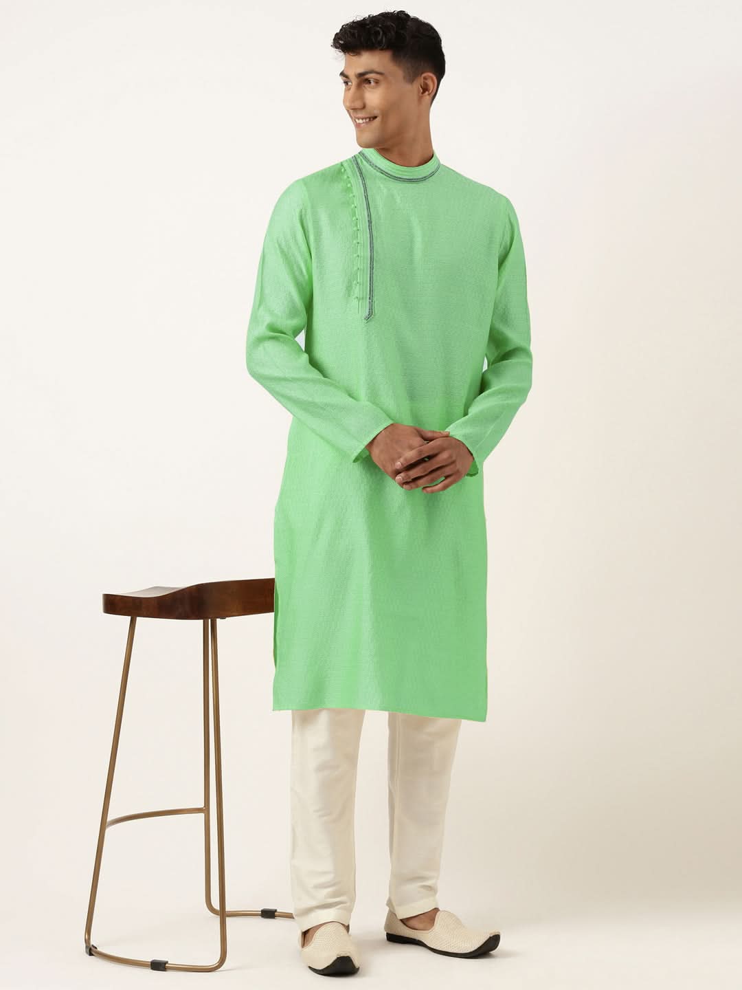 GREEN JACQUARD ANGRAKHA KURTA