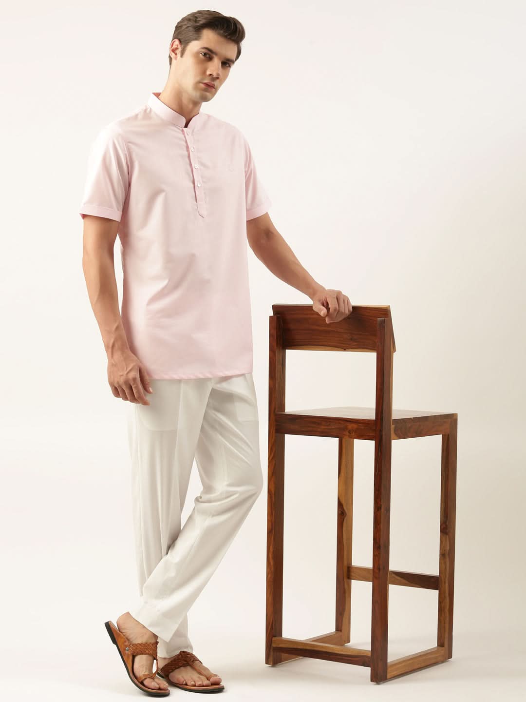 Baby Pink Cotton Short Kurta
