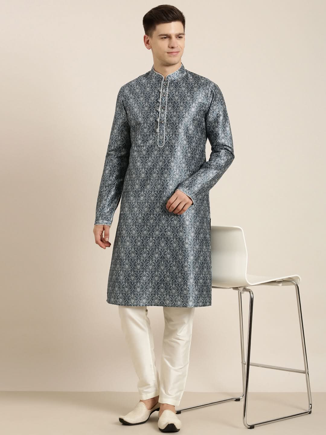 Blue Indigo Damask Dabu Print Kurta Set