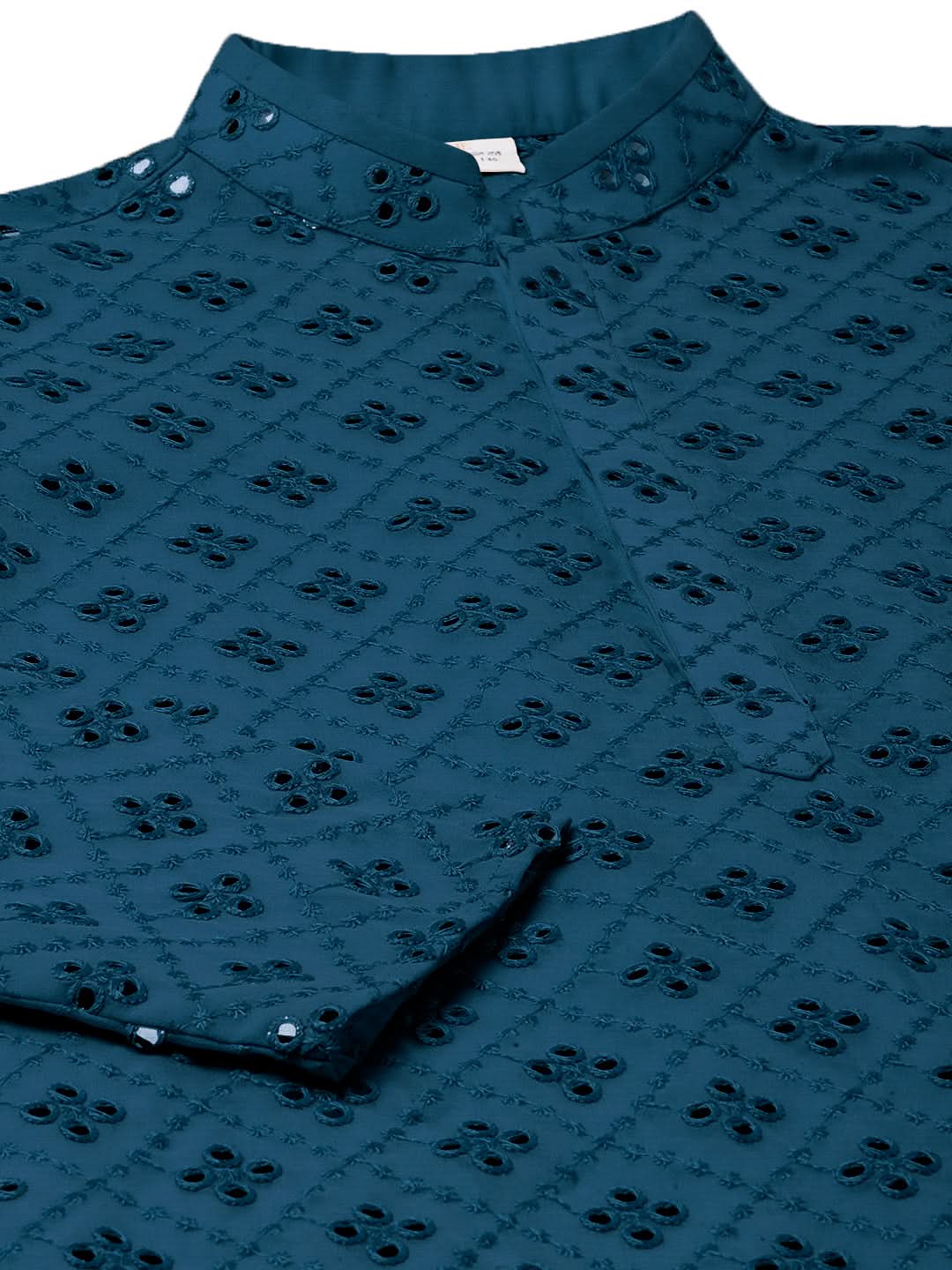 Blue Mirror Embroidery Kurta Set