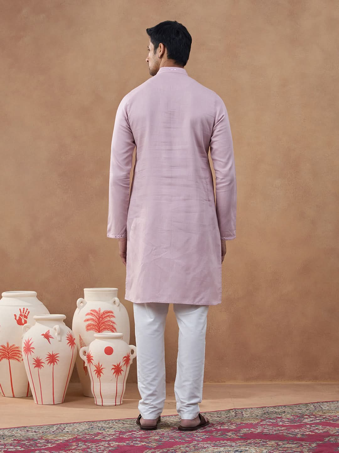 Peach Mirror Embroidered Kurta Set
