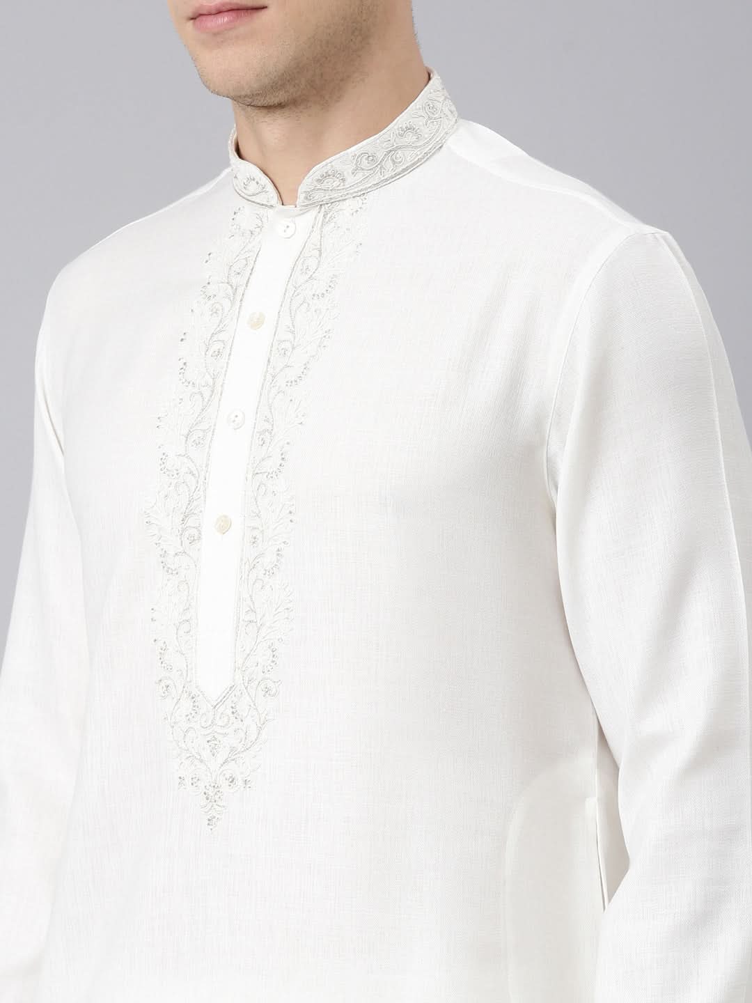 Cream Cotton Dori Embroidery Kurta