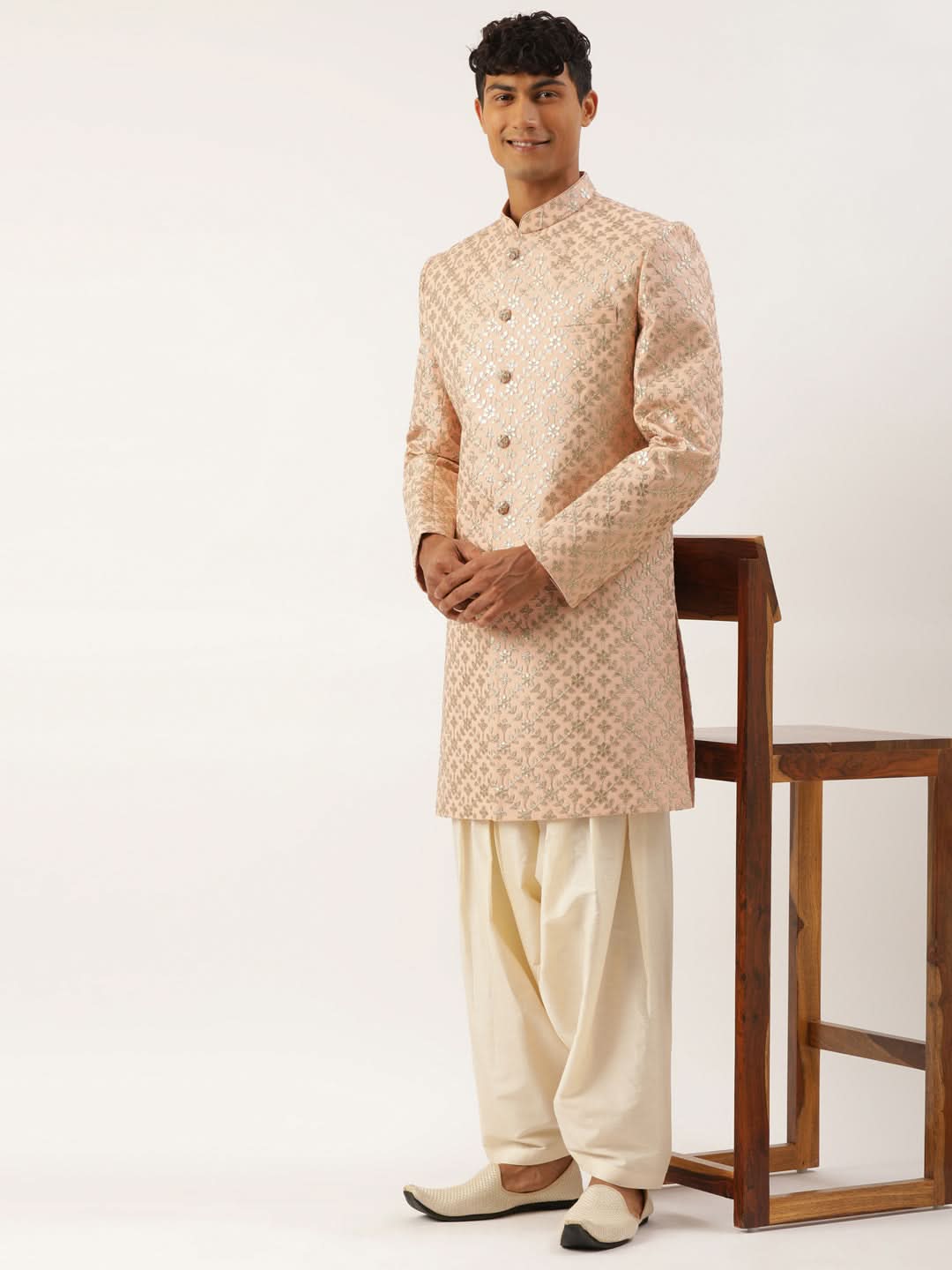 Peach Gota Patti Embroidered Indowestern