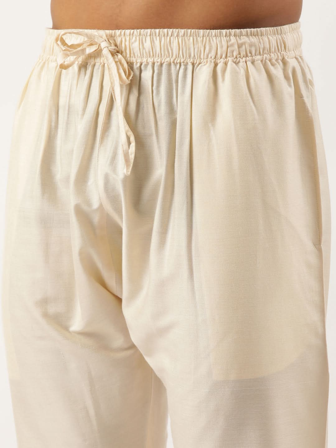 Beige Pleated Bundi With Kurta Set
