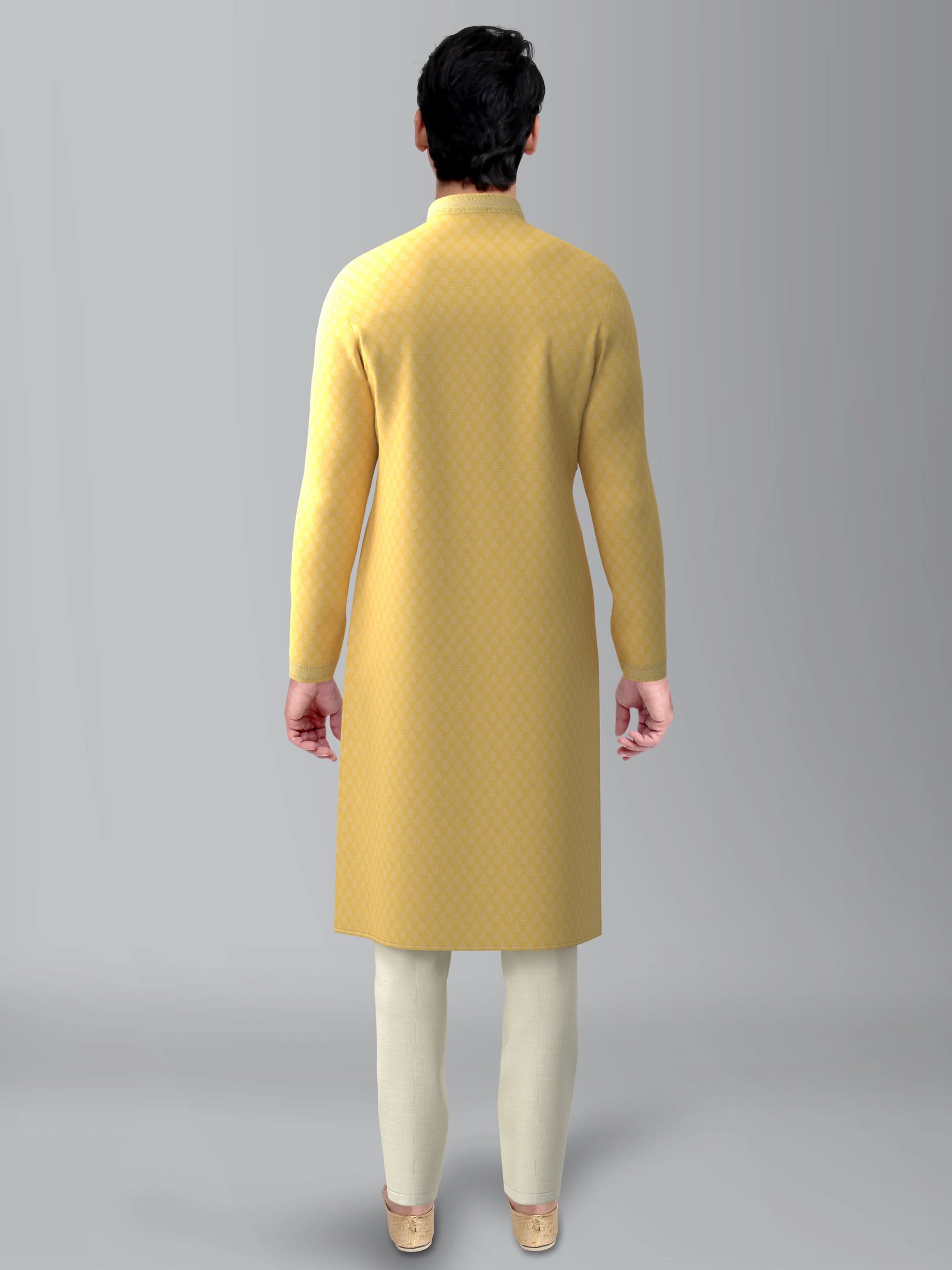 Yellow jacquard Embroidered Kurta