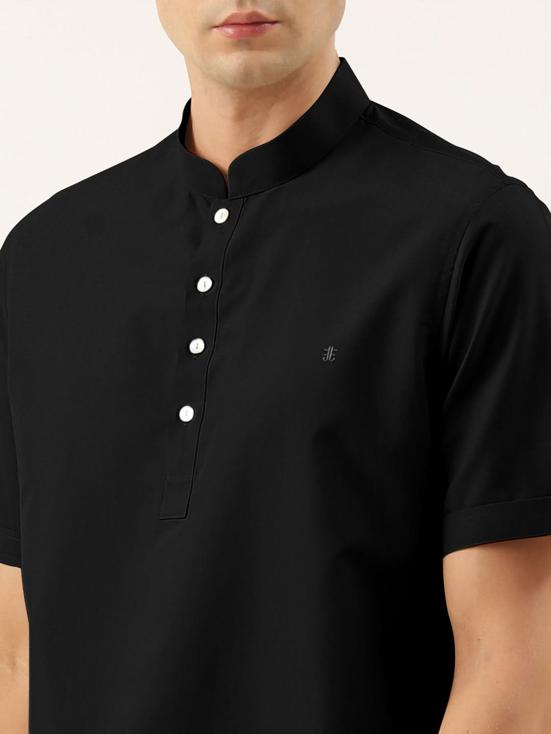 Black Cotton Short Kurta Set
