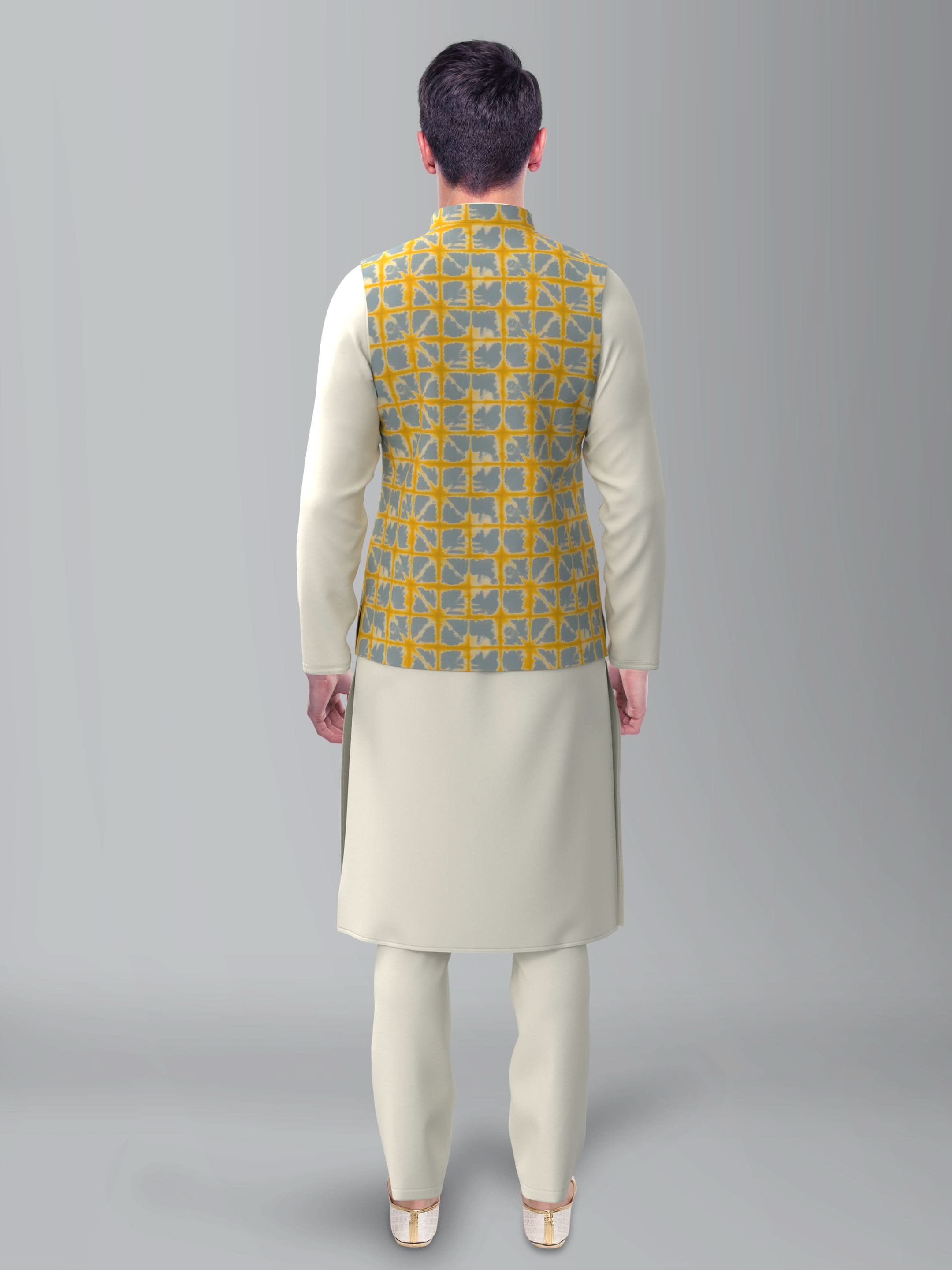 Yellow Grey Tiedye Jacket Kurta Set