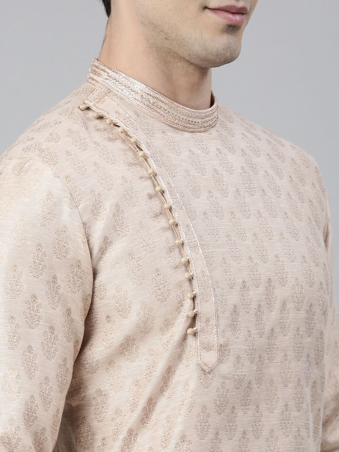 Peach Jacquard Side Placket kurta set