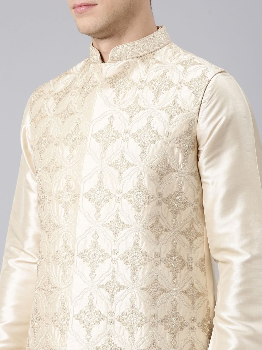 Beige Dori Embroidery Jacket Kurta Set