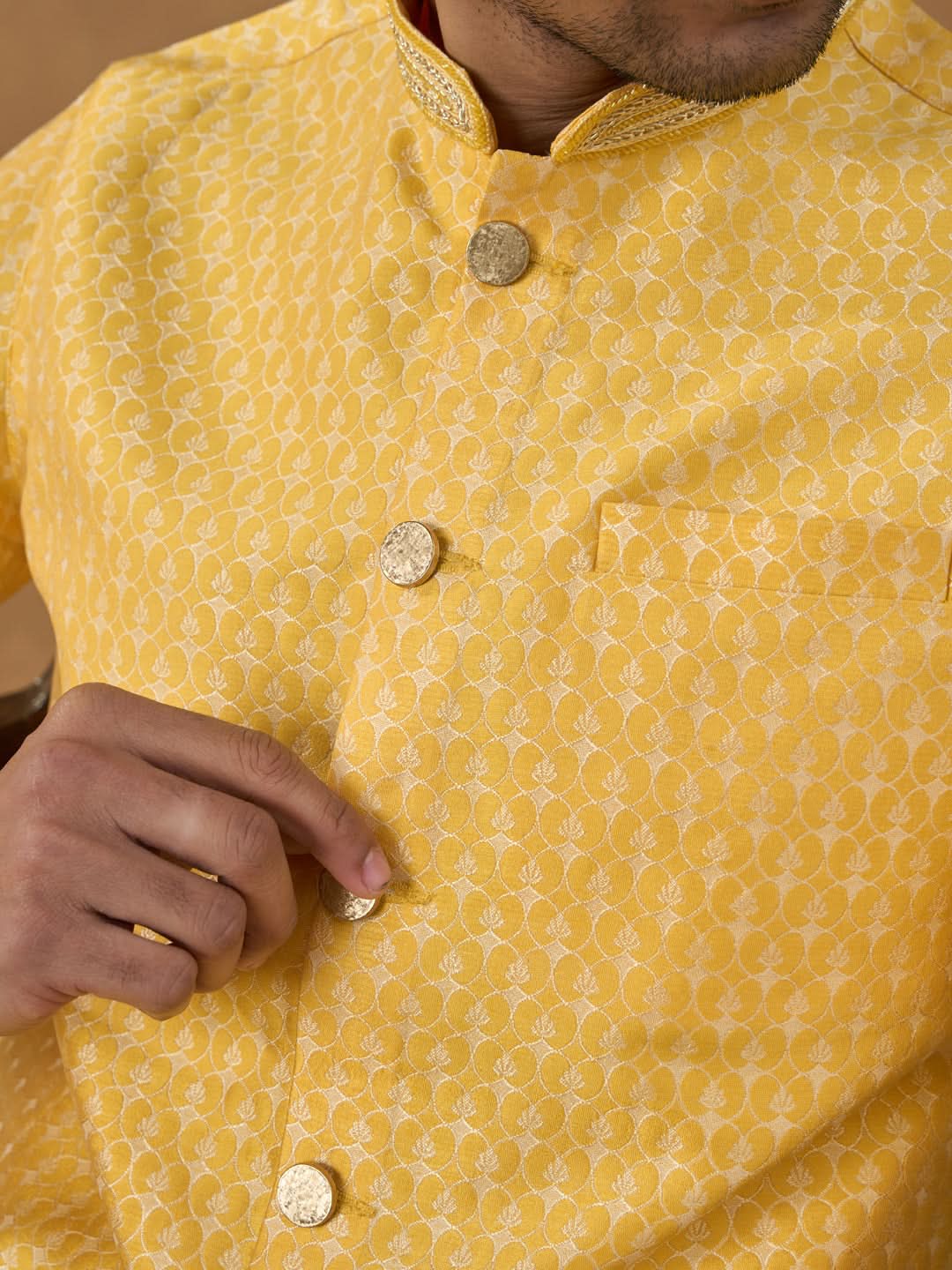 Festive Yellow Front Open Kurta Set