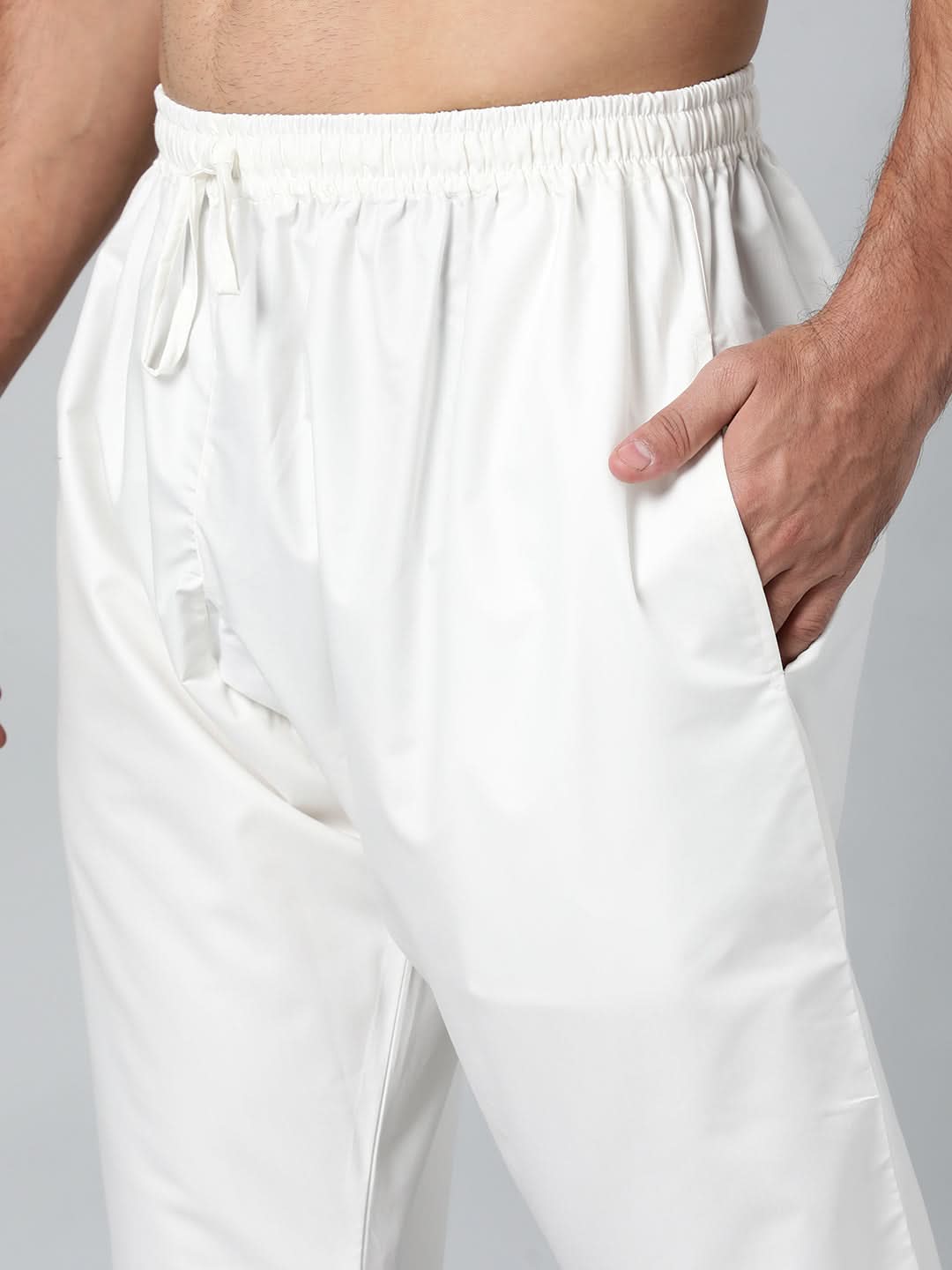 Off White Pleated Cotton Kurta Set