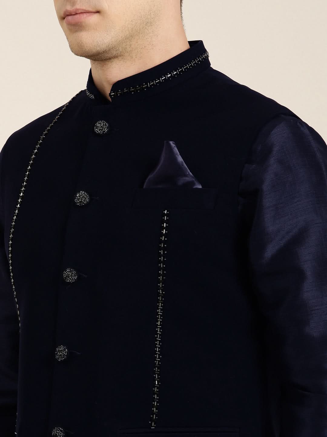 Navy Blue jacket Kurta Set