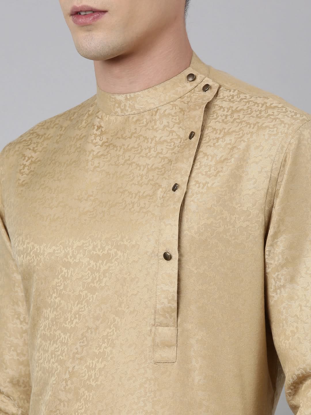 Printed Jacket With Self-Design Drape Side-Open Kurta