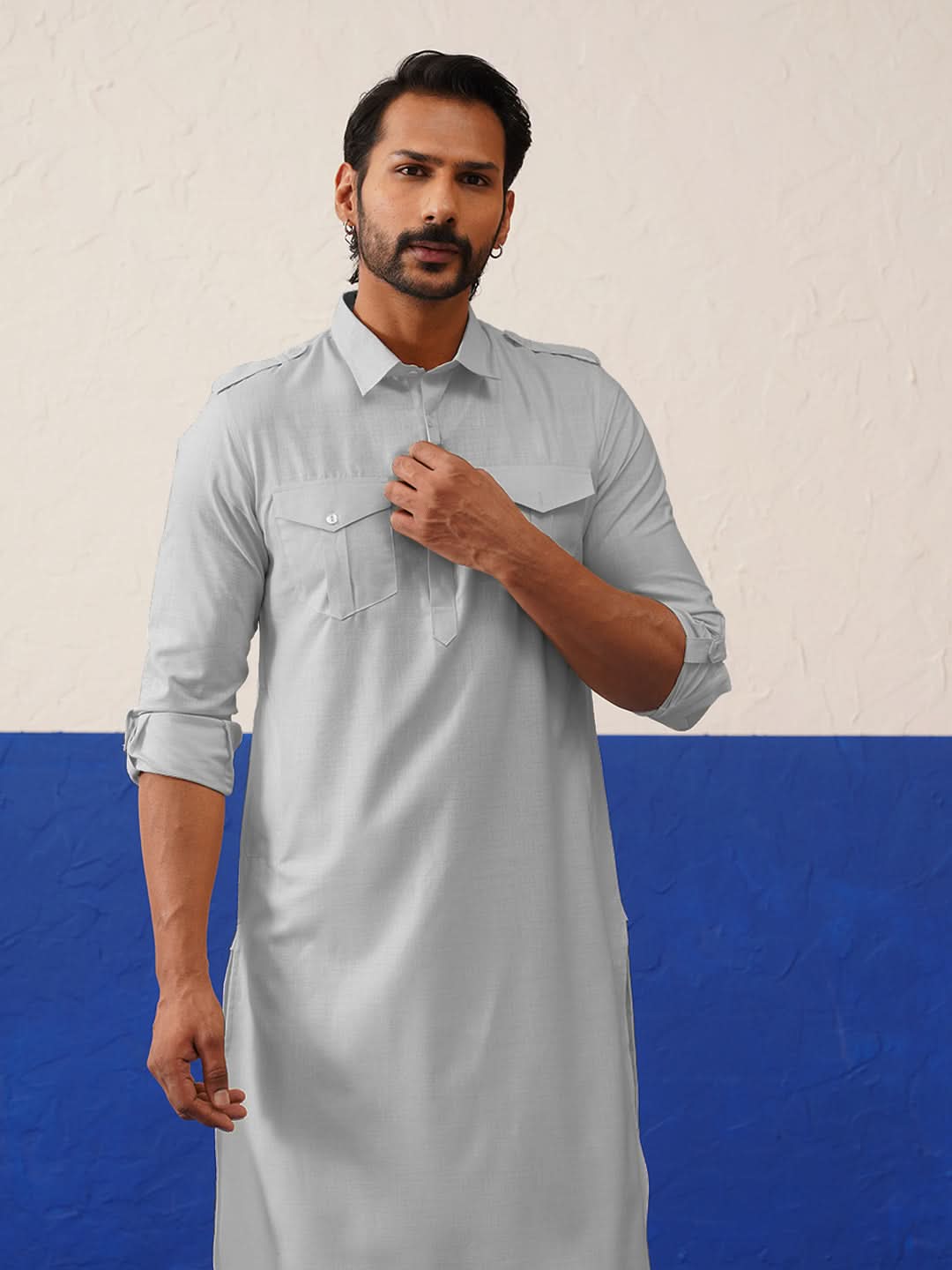 Grey Pure cotton Pathani with Salwar