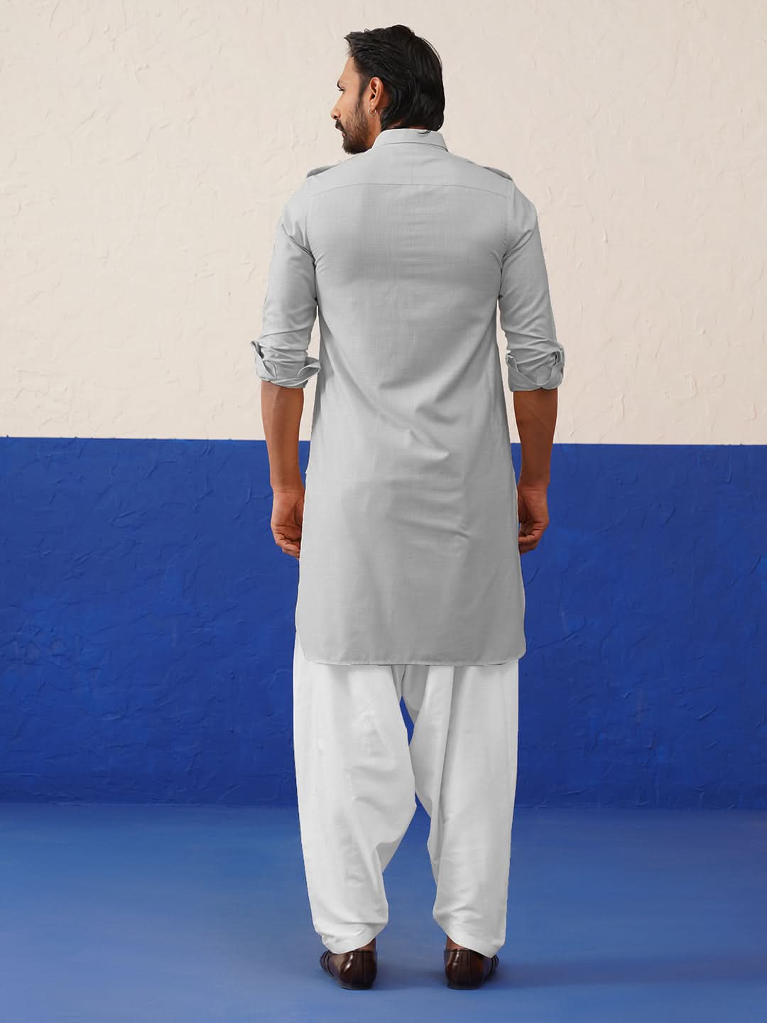 Grey Pure cotton Pathani with Salwar