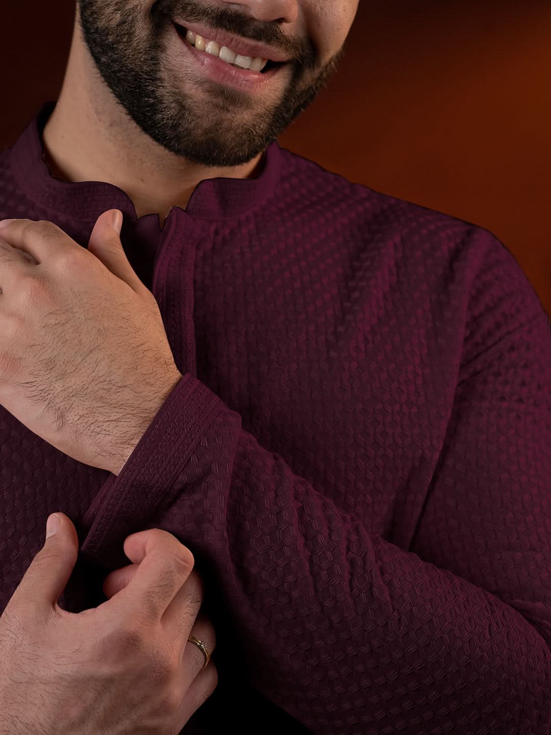 Wine Chikankari Kurta Set