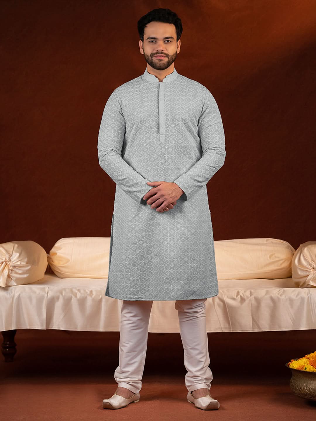 Grey Chikankari Kurta Set