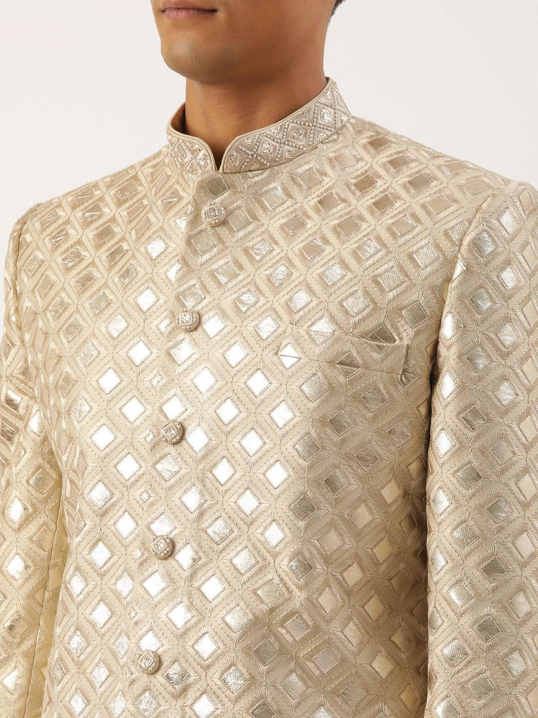Beige Gold Embriodered Indowestern