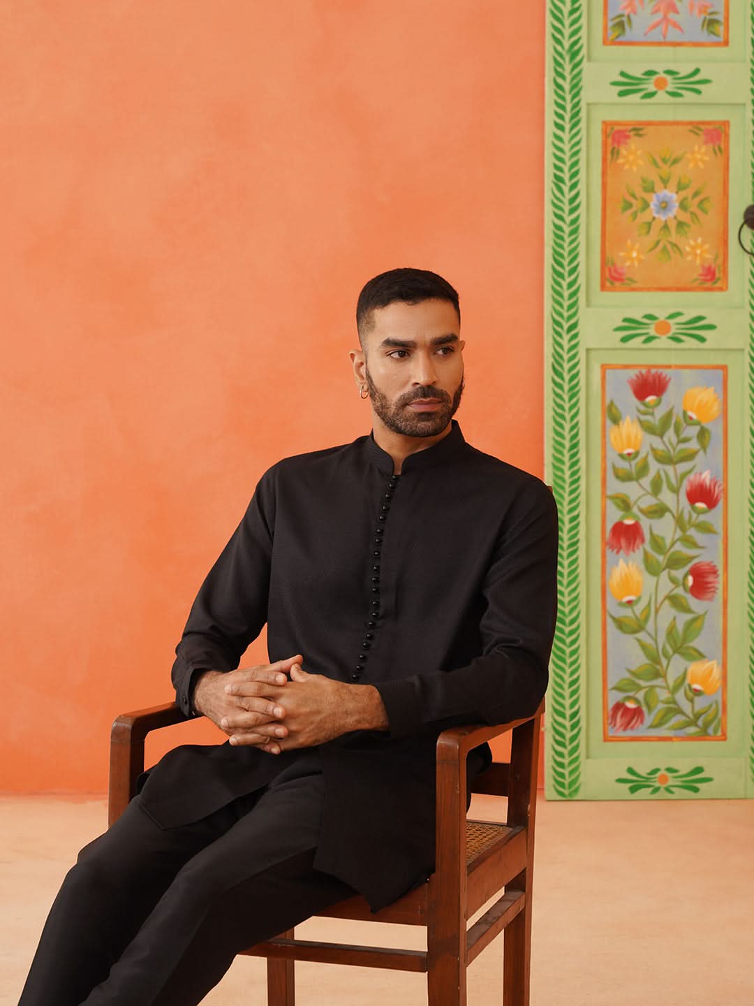 Black Cotton Jacquard Cotton Kurta Set