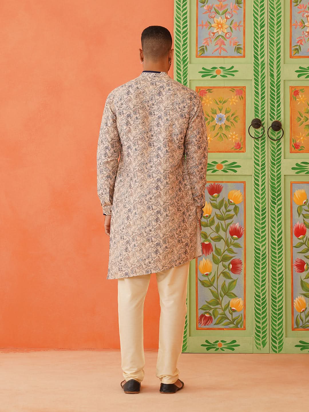 Beige Kantha Design printed Kurta Set