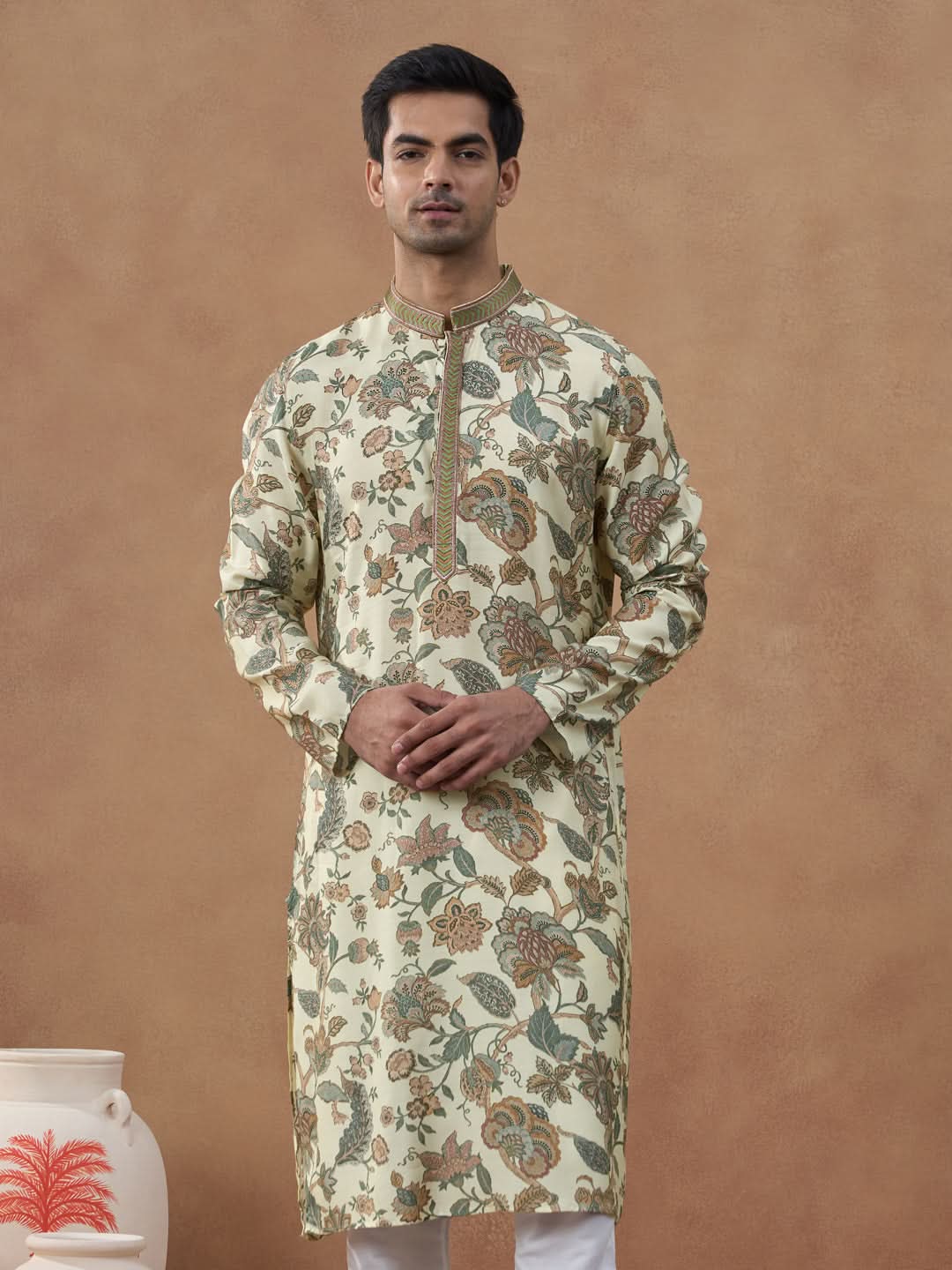 Beige Kalamkari Printed Kurta Set