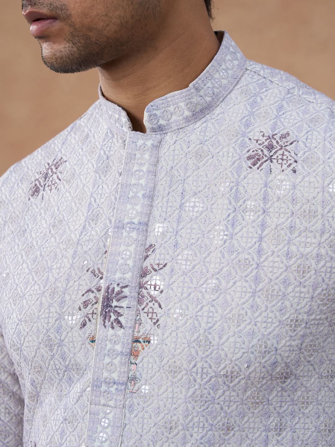 Light Grey Textured Kurta Set