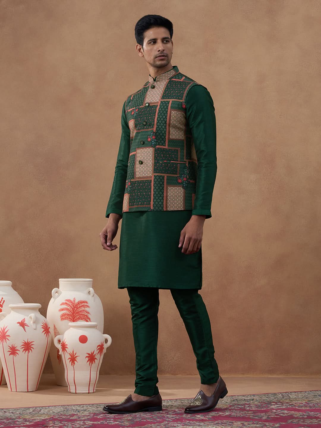 Forest Green Printed Bandi Kurta Set