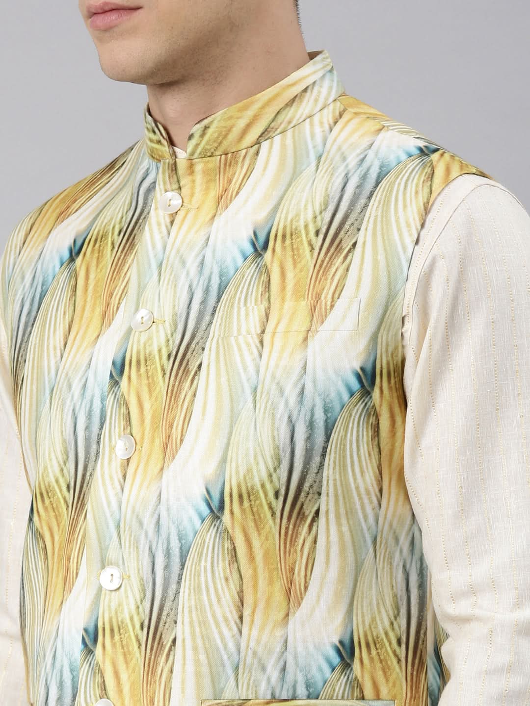 Yellow Linen Printed Jacket