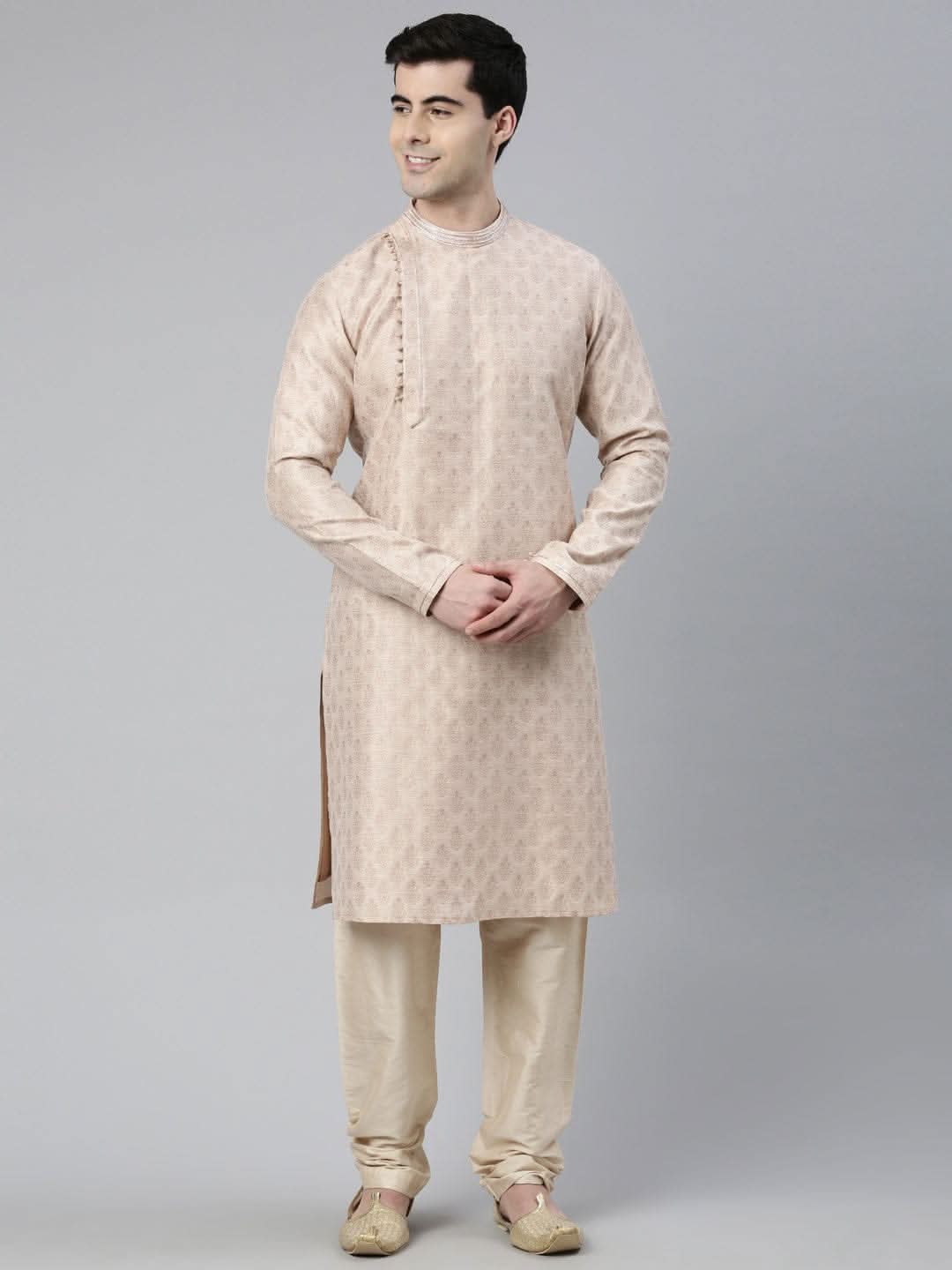 Peach Jacquard Side Placket kurta set