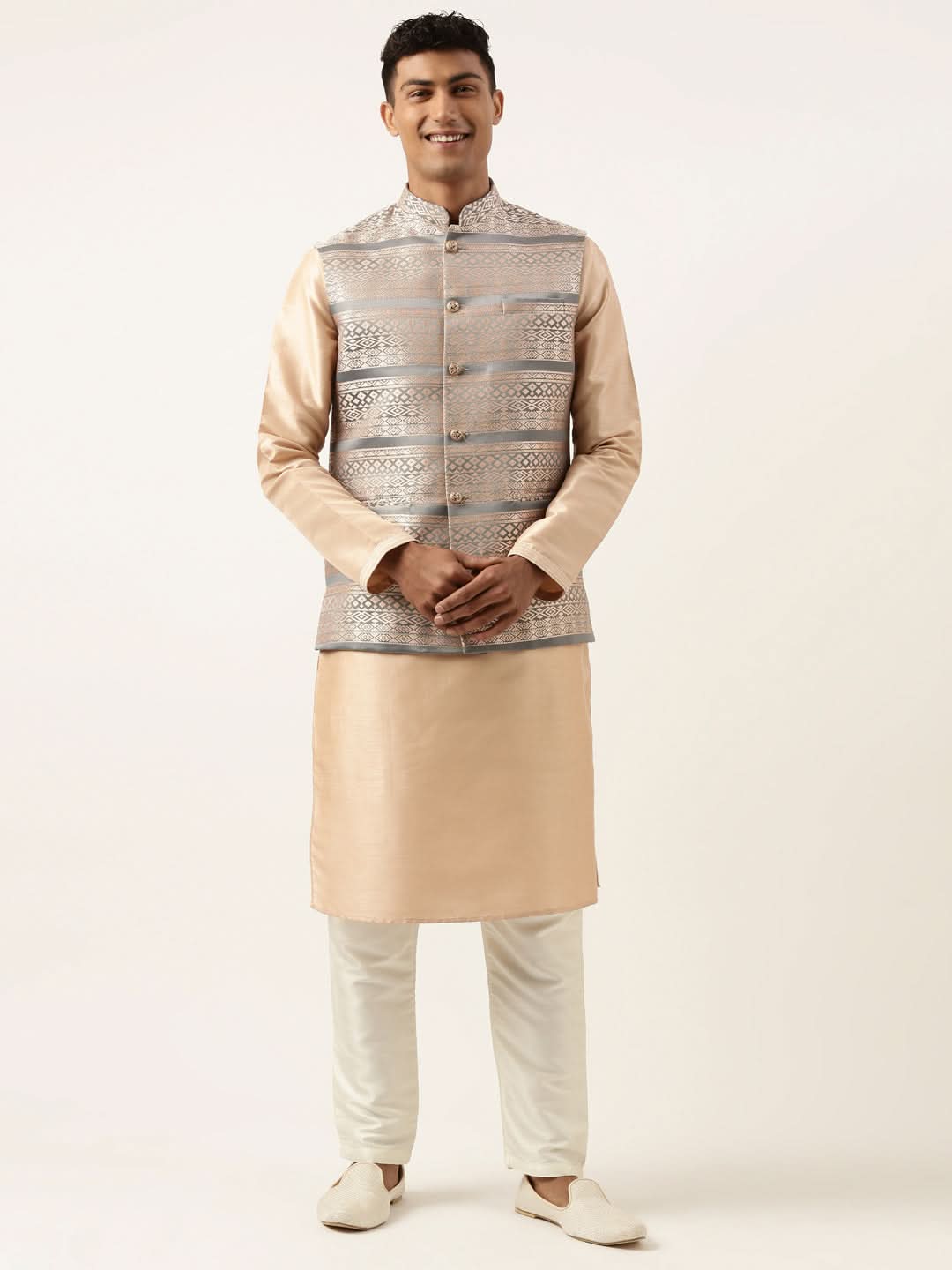 Grey Peach Jacquard Jacket