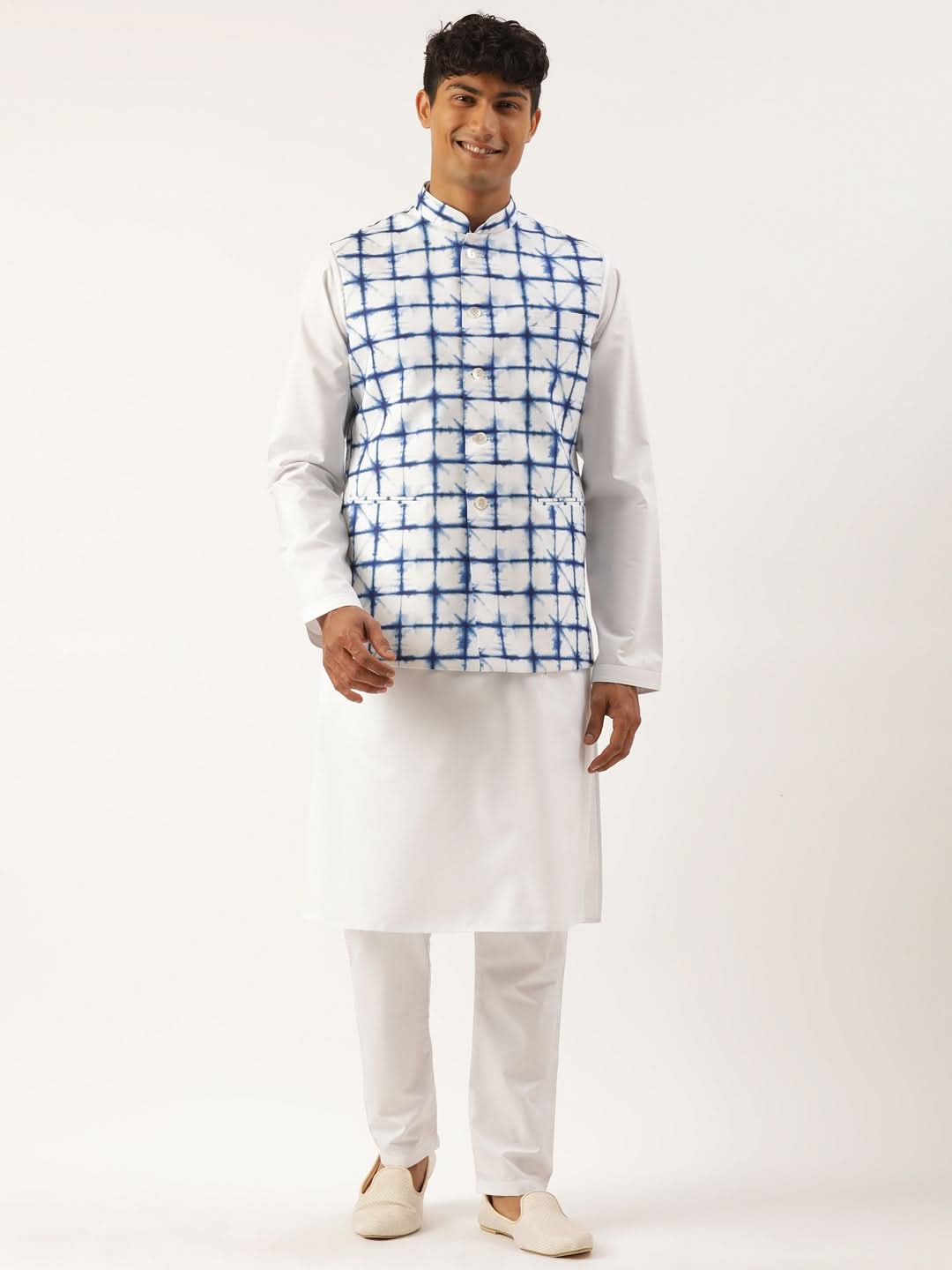 White Cotton Blue Tie Dye Jacket