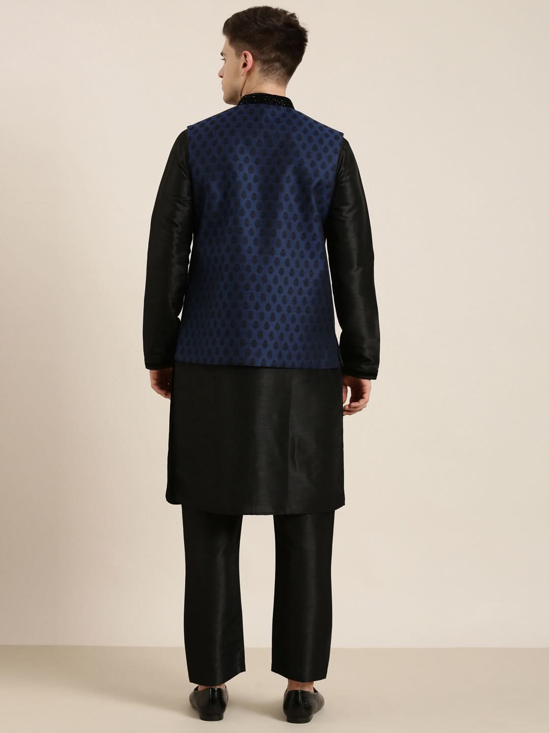Navy Jacquard Black Booti Jacket