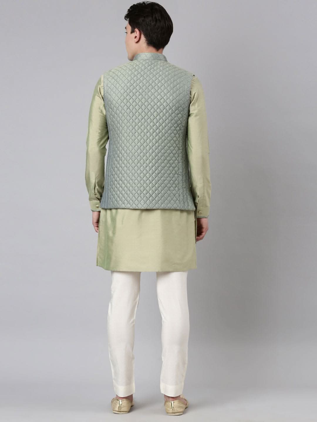 Lime Green Blue Jacquard Quilted Jacket