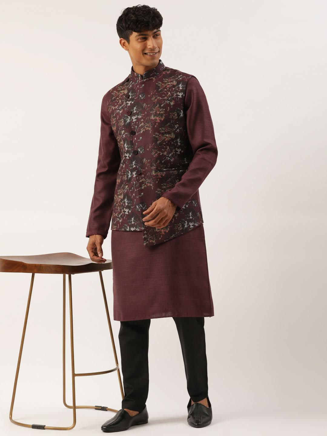 Wine Printed Cotton Jacket