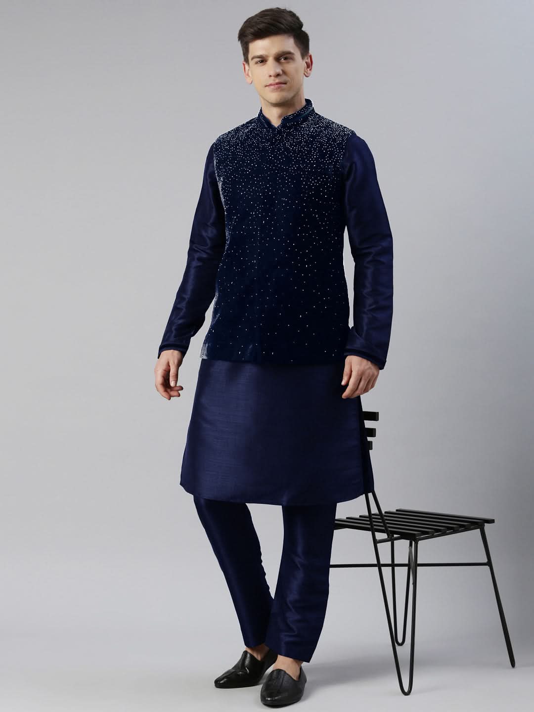 Blue Velvet Hand Embroidery Jacket