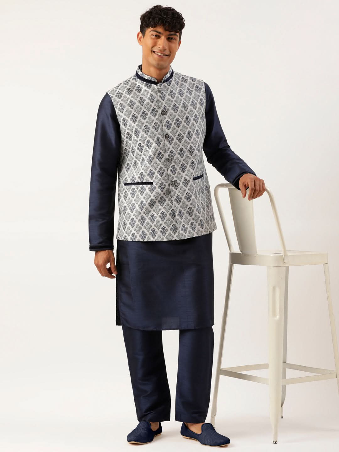 Grey Navy Jacquard Jacket