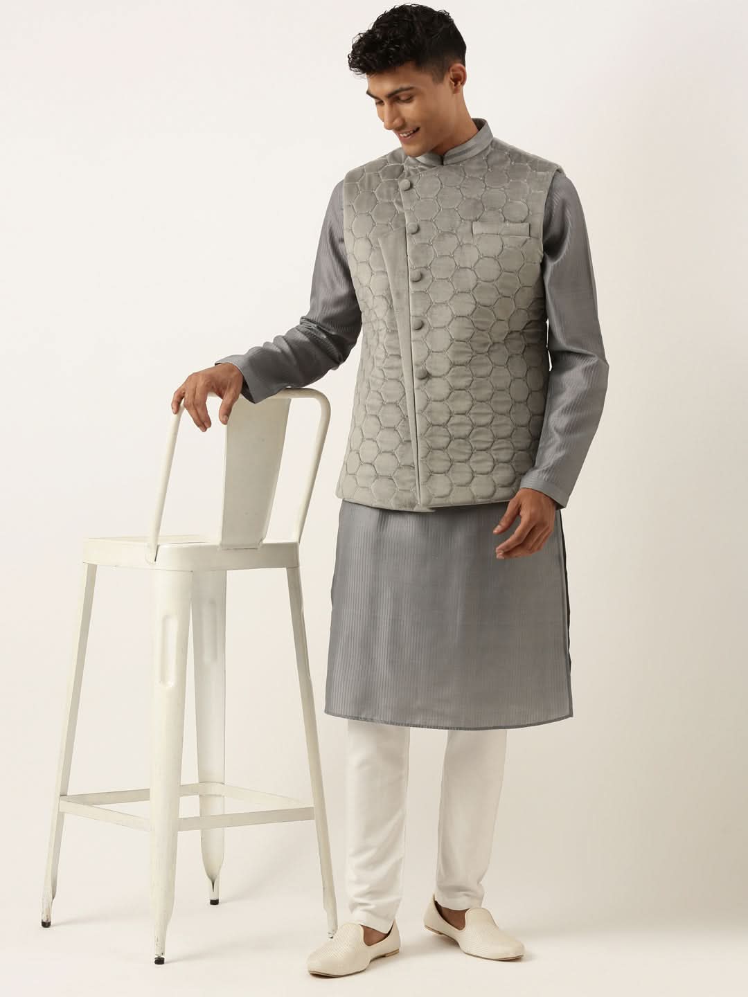 Grey Velvet Quilted Jacket
