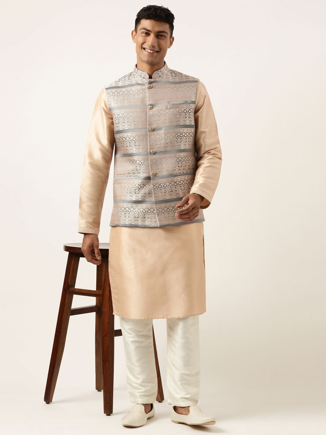 Grey Peach Jacquard Jacket