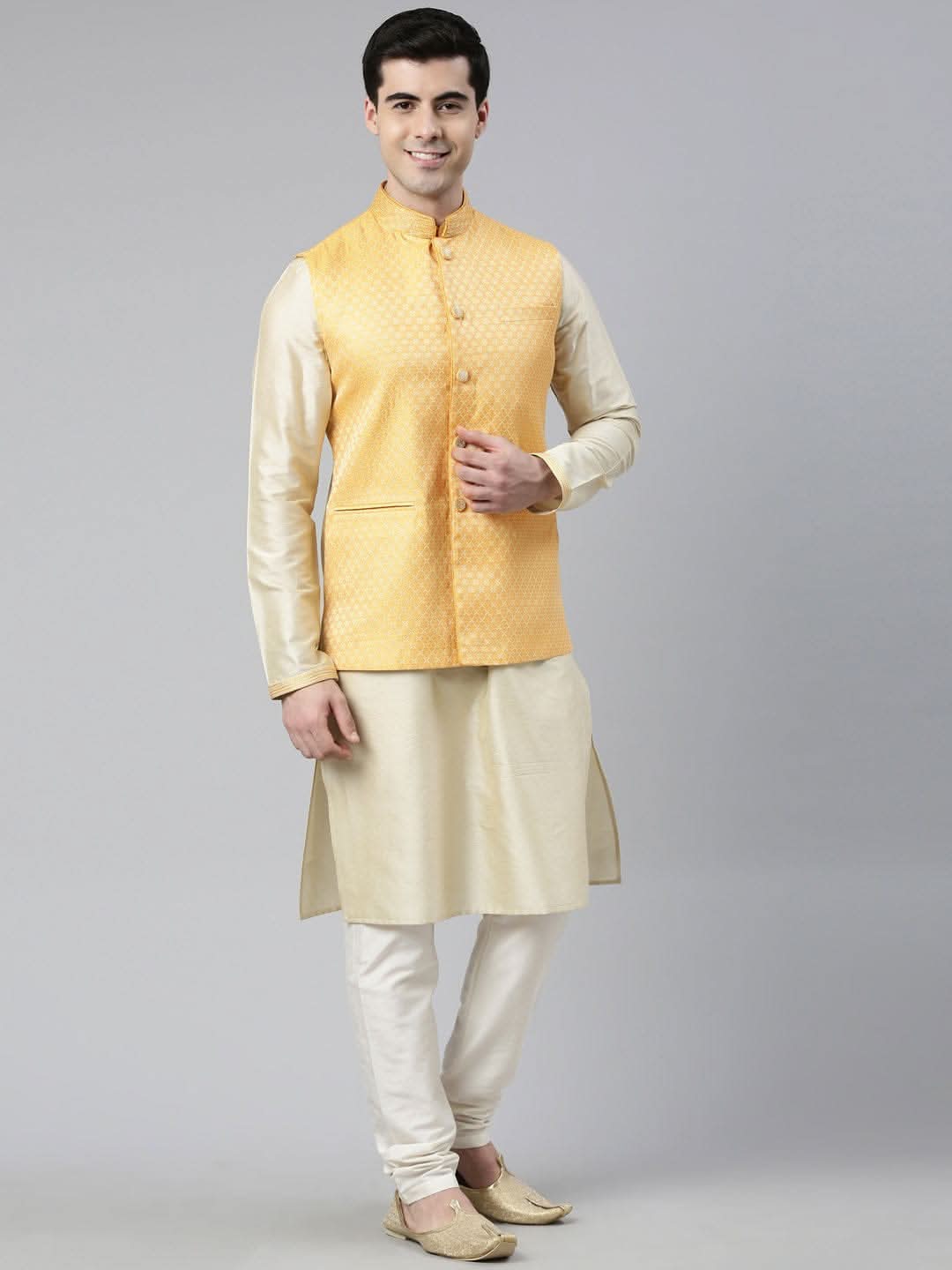 Mustard Geometric Jacquard Jacket