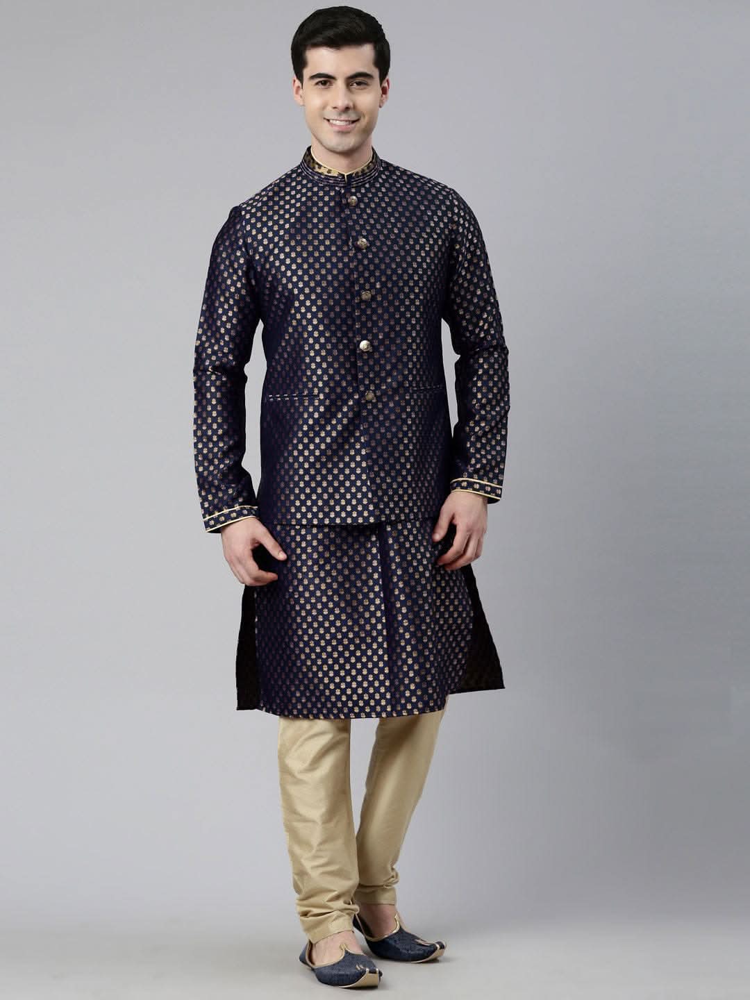 Navy Blue Brocade Jacket