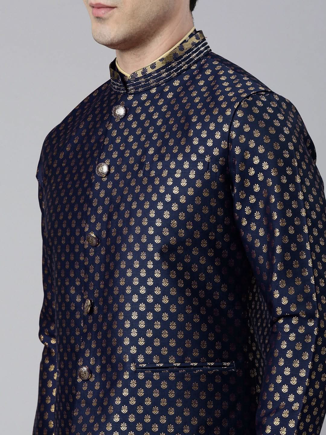 Navy Blue Brocade Jacket