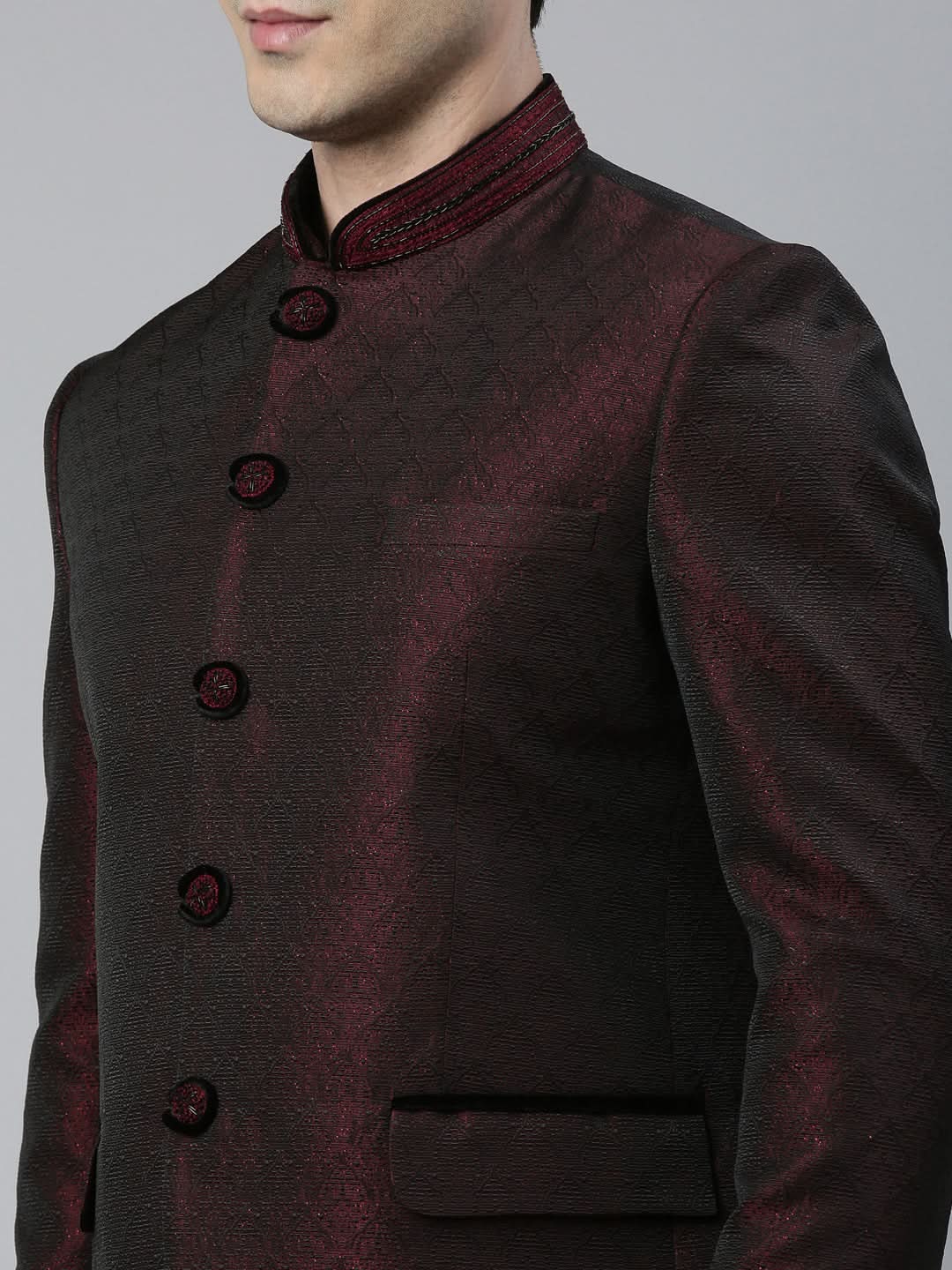 Maroon Black Shimmer Bandhgala Set